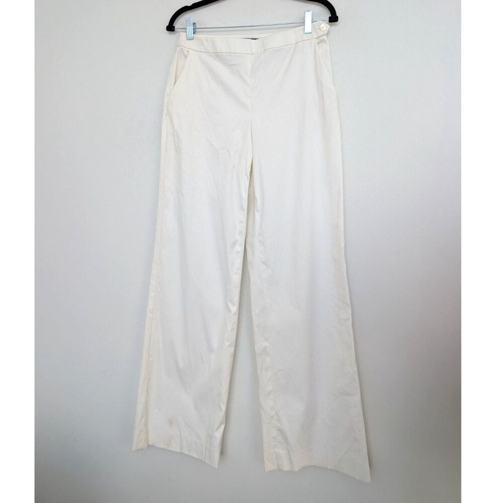 Ralph Lauren Black Label White High Rise Wide Leg Trousers Sz 6 Cotton Dressy